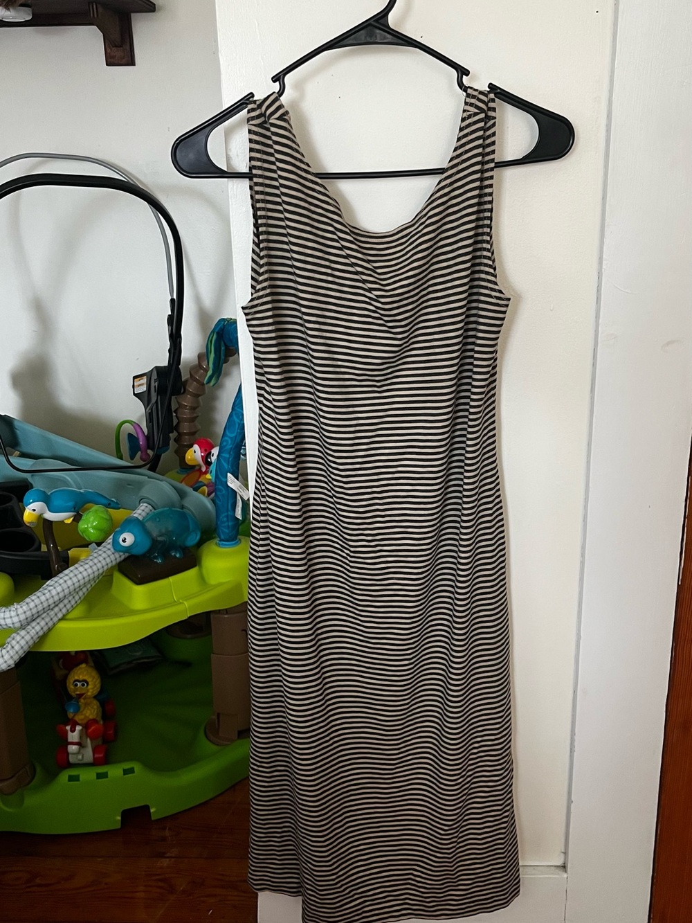Striped Sleeveless Midi Dress in Black and Cream